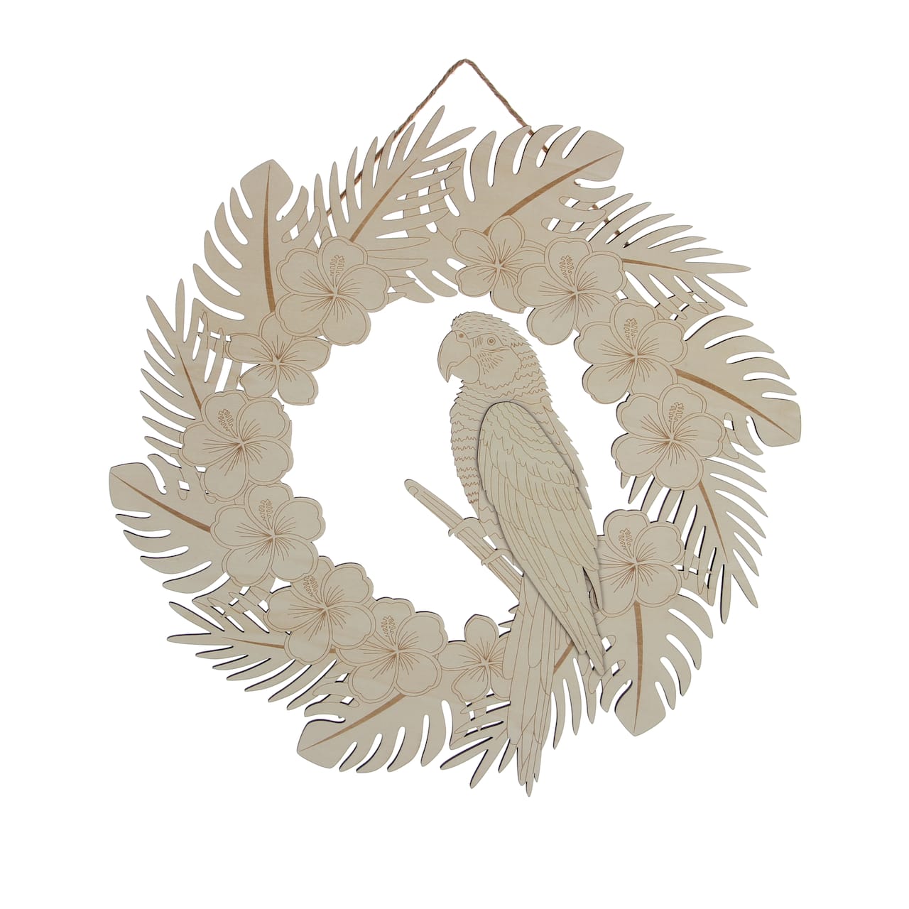 15.5" Parrot & Tropical Flower Wreath DIY Plywood Plaque by Make Market®